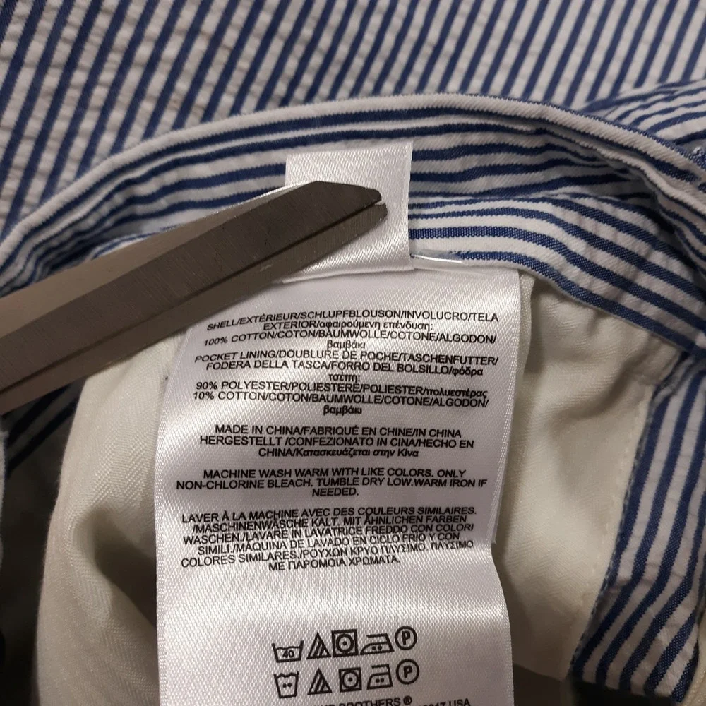 Brooks Brothers Chino Shorts Mens 38 x 10 White Blue Striped Cotton Flat Front
